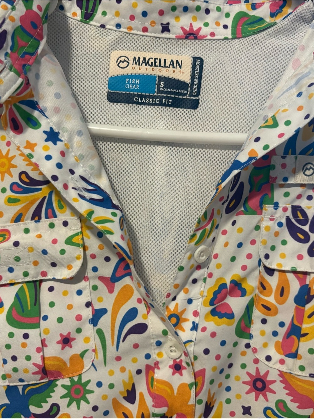 Magellan Outdoors White Multicolor Print Short Sleeve Shirt Dress - Picture 5 of 8